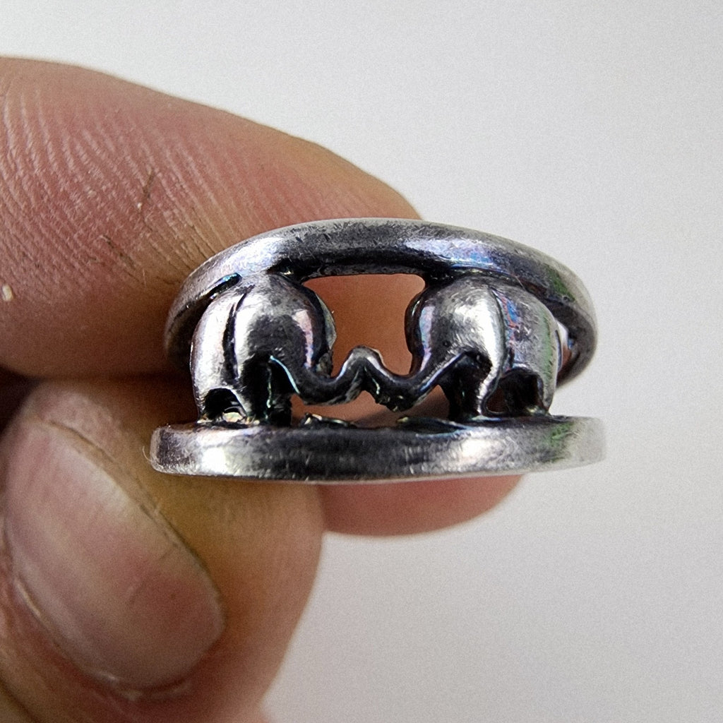 Elephant Pair Ring Size 7 Sterling Silver 925 Merging Band Vintage