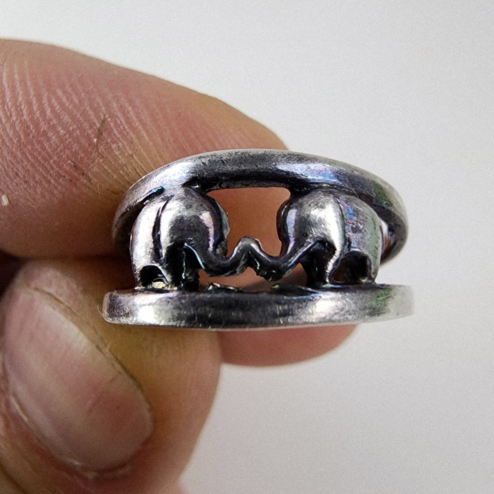 Elephant Pair Ring Size 7 Sterling Silver 925 Merging Band Vintage