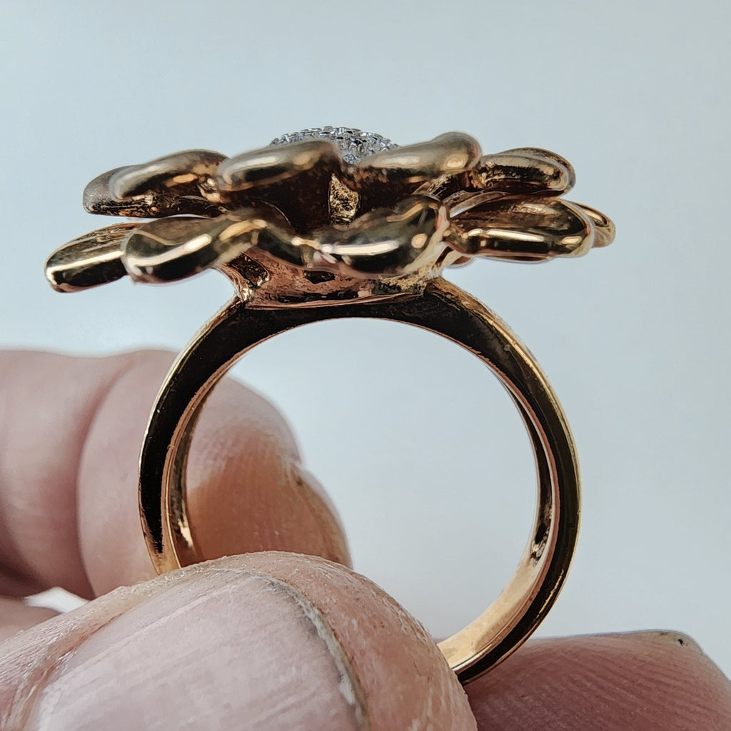 Sunflower Diamond Accent Gold Finish Ring Size 8 Sterling Silver 925 Vintage