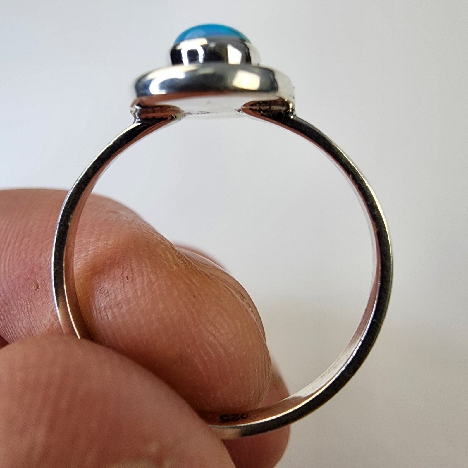 Blue Green Balloon Opal Shadowbox Sterling Silver 925 Ring Size 9 1/2