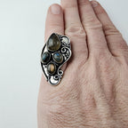 Rainbow Moonstone Shield Ring Size 7 Sterling Silver 925 Vintage
