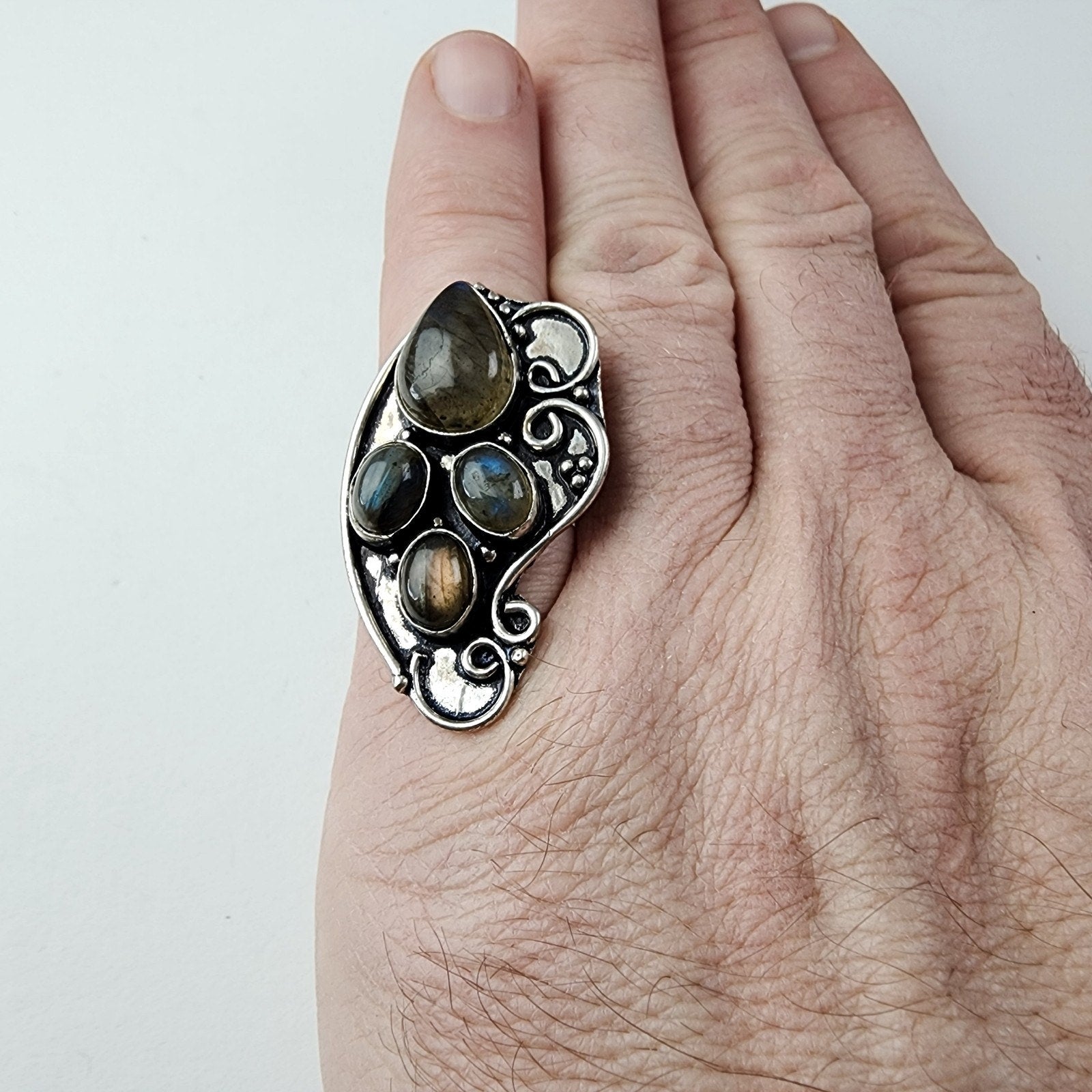 Rainbow Moonstone Shield Ring Size 7 Sterling Silver 925 Vintage