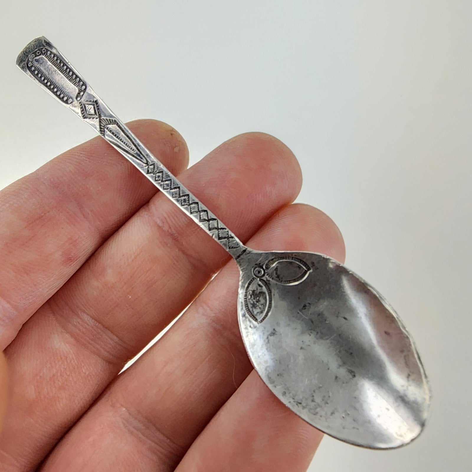 Navajo Coin Silver Stamped Native Spoon Coin Silver 900 Teaspoon