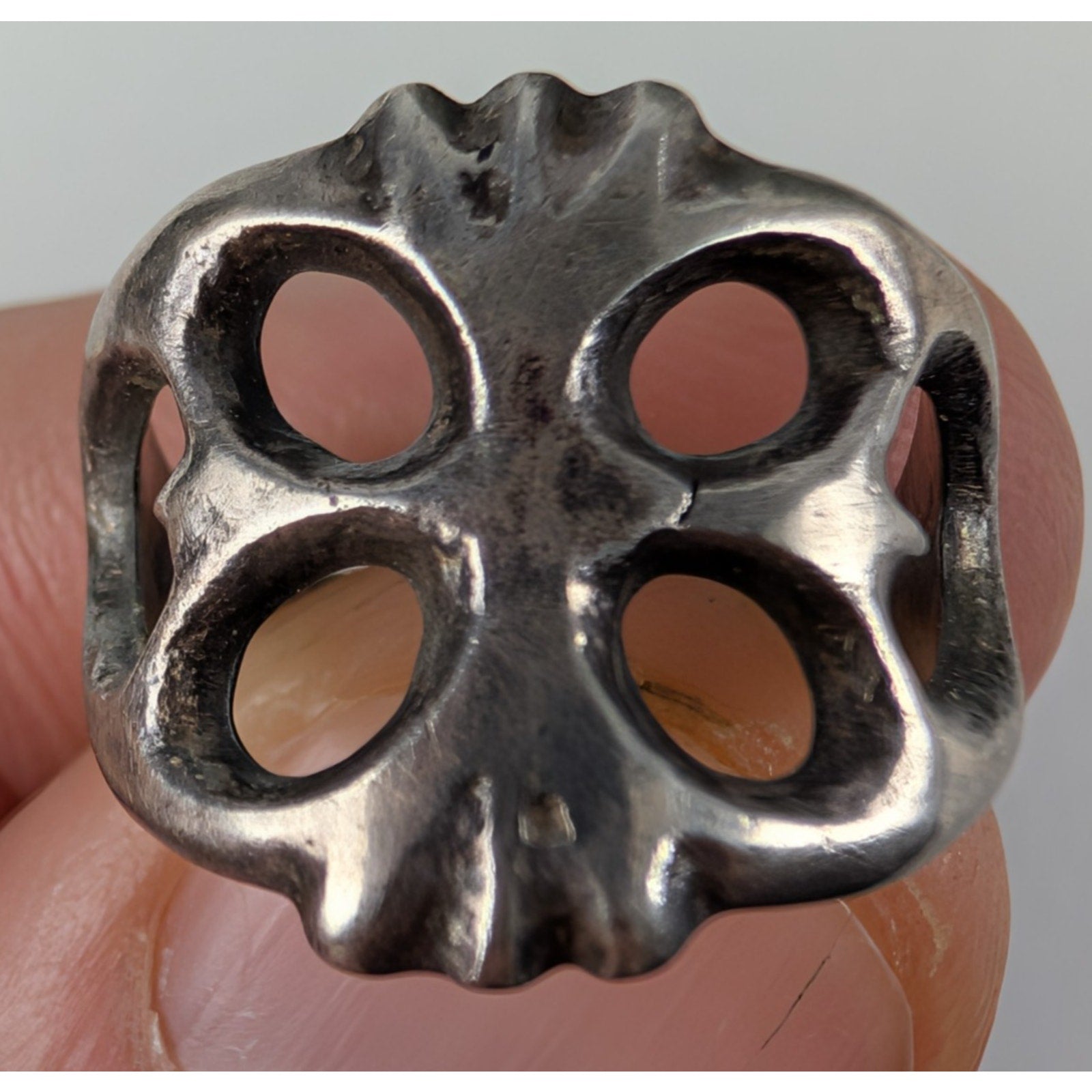 Old Pawn Native Navajo Sterling Silver 925 Sand Cast Ring Size 4 1/2