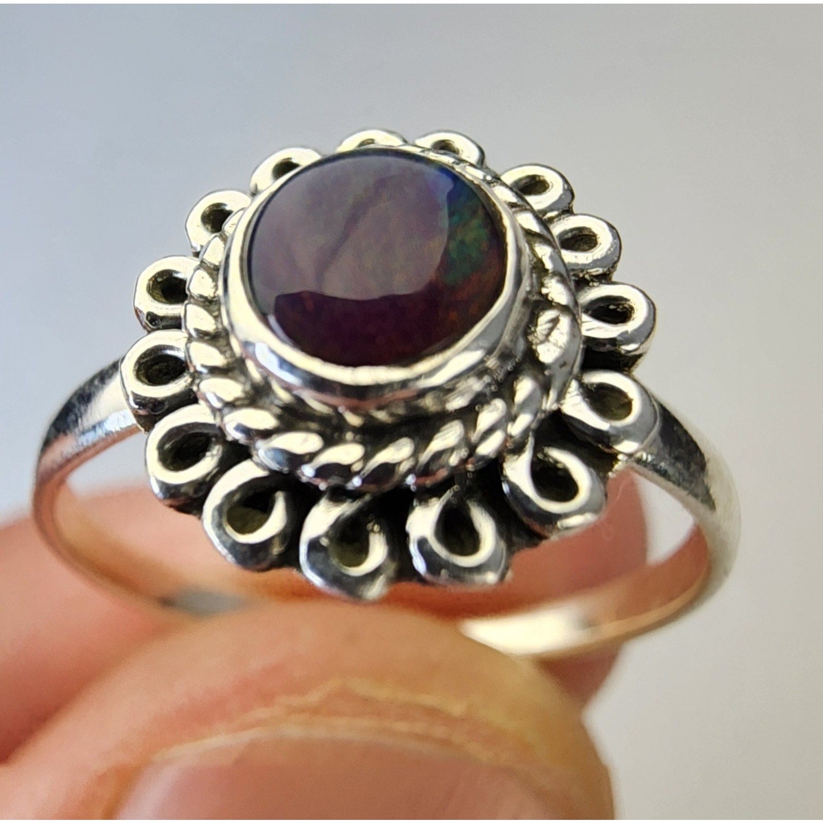 Sterling Silver 925 Balloon Opal Southwestern Ring Size 7 1/4 New