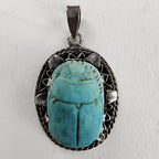 Steatite Egyptian Scarab Beetle Sterling Silver 925 Faience Pendant