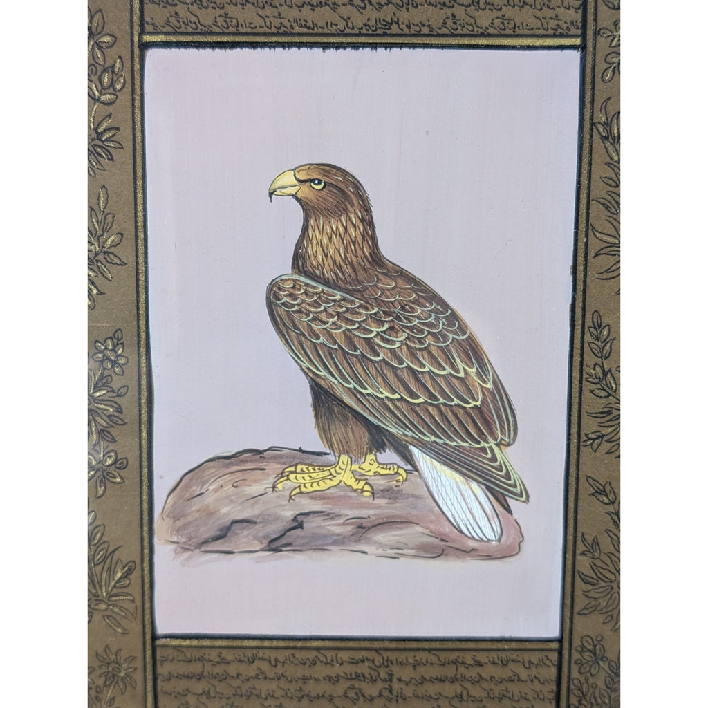Falcon Miniature Painting on Indian Manuscript Page Framed Hawk