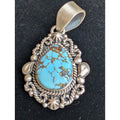 Turquoise Sterling SIlver Pendant 925 Matte Finish Southwestern Style