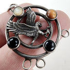 Vintage Eagle Tigers Eye Cabochon Sterling Silver 925 Pendant