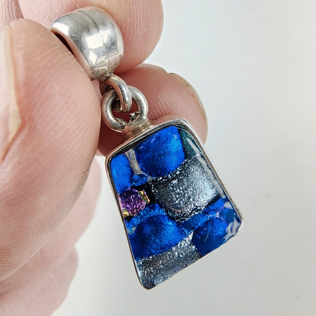 Blue Dichroic Glass Sterling Silver 925 Pendant Vintage