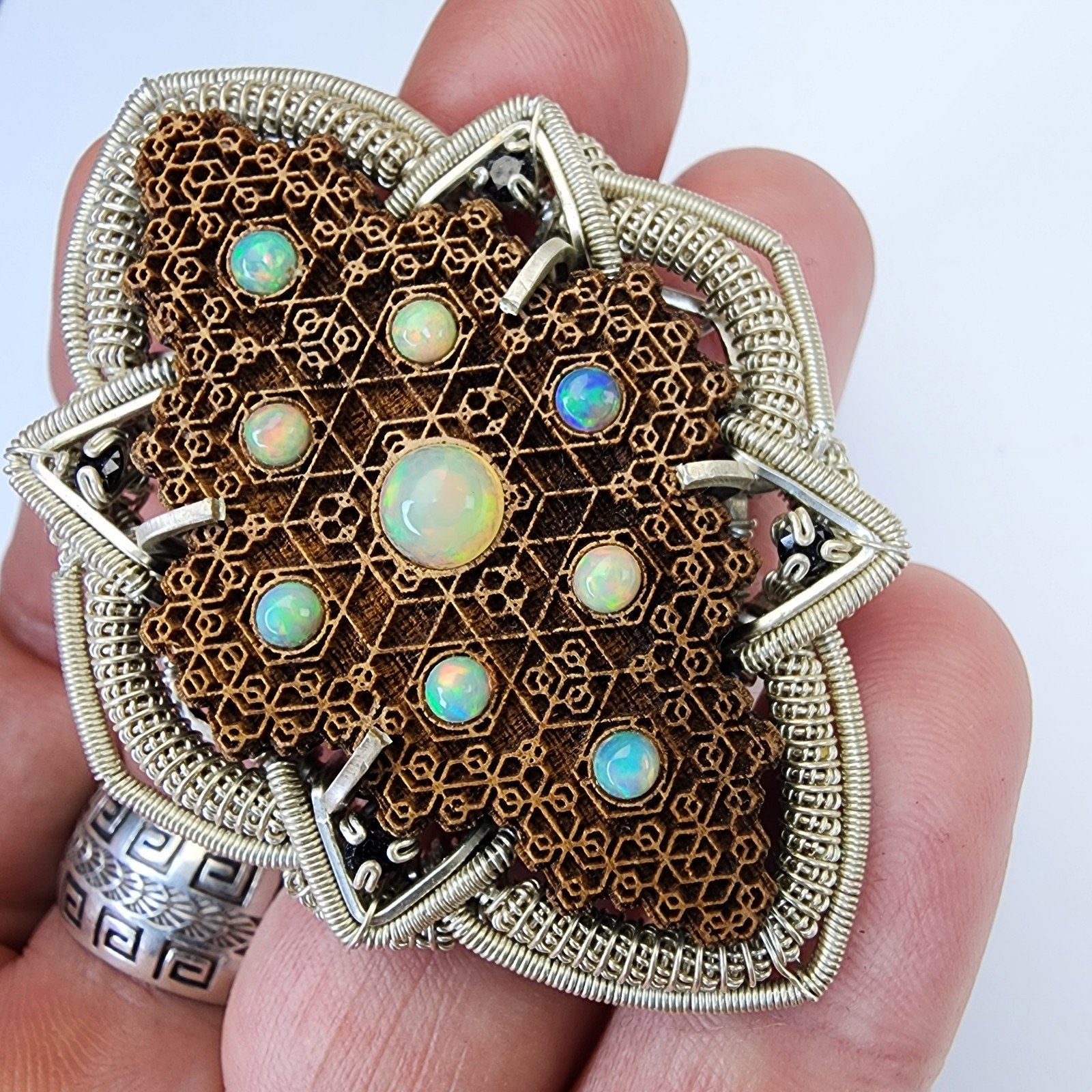 Opal Wire Wrap by LaserTrees & WrappedEnergy Sterling Silver 925 Pendant