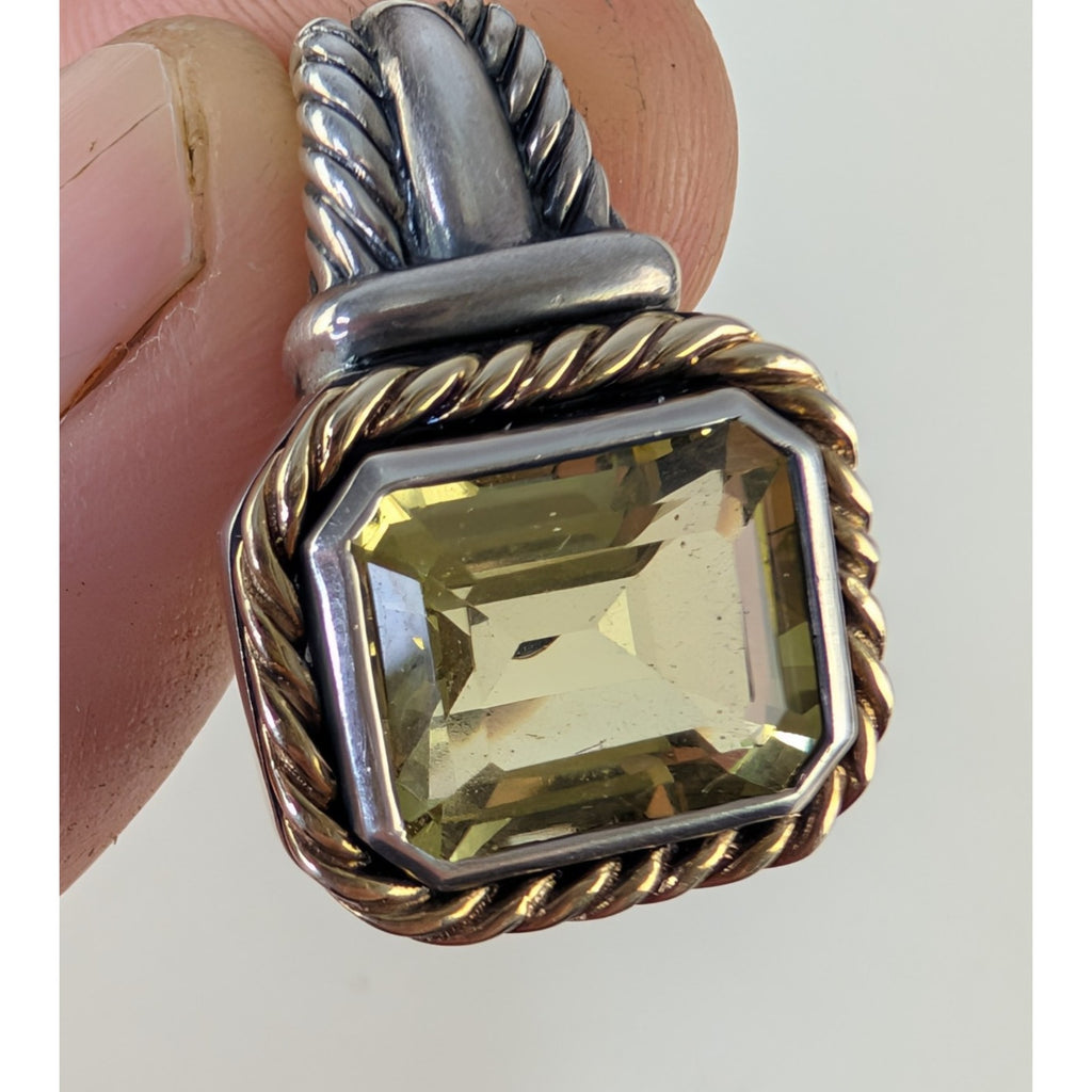 14K Yellow Gold Lemon Quartz Sterling Silver 925 Emerald Cut Vintage 5ct Pendant