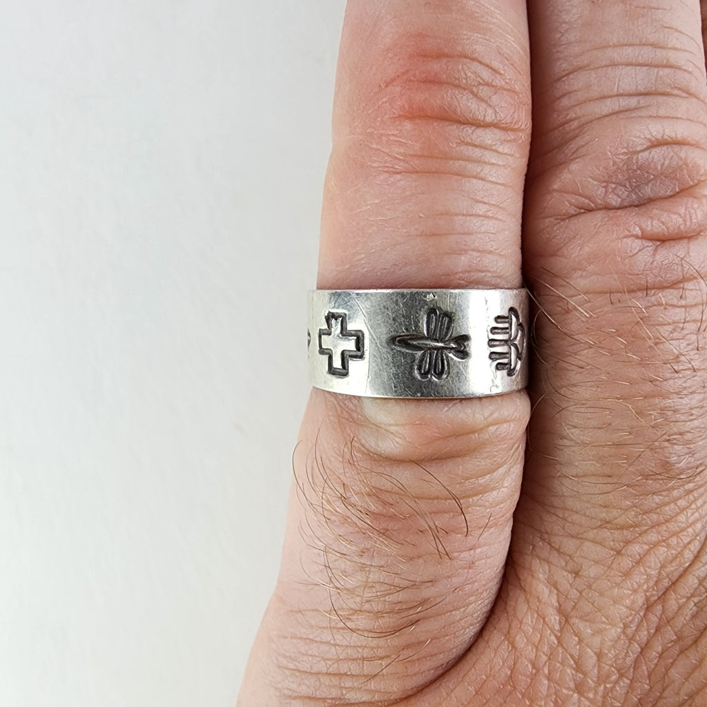 Native Symbol Stamped Ring Size 7 3/4 Sterling Silver 925 Vintage Signed NG
