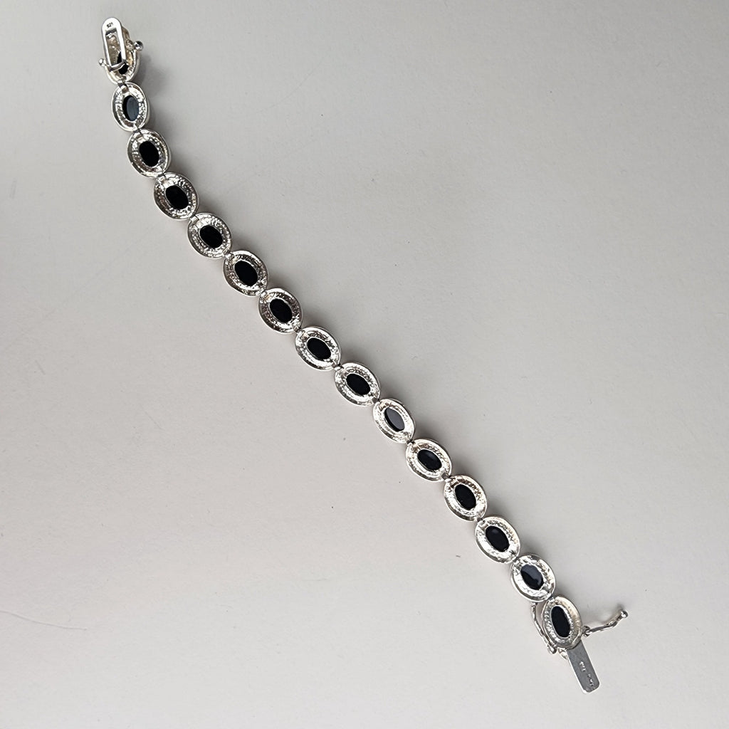 Vintage 7 1/2" Black Onyx Oval Link Bracelet in Sterling Silver 925