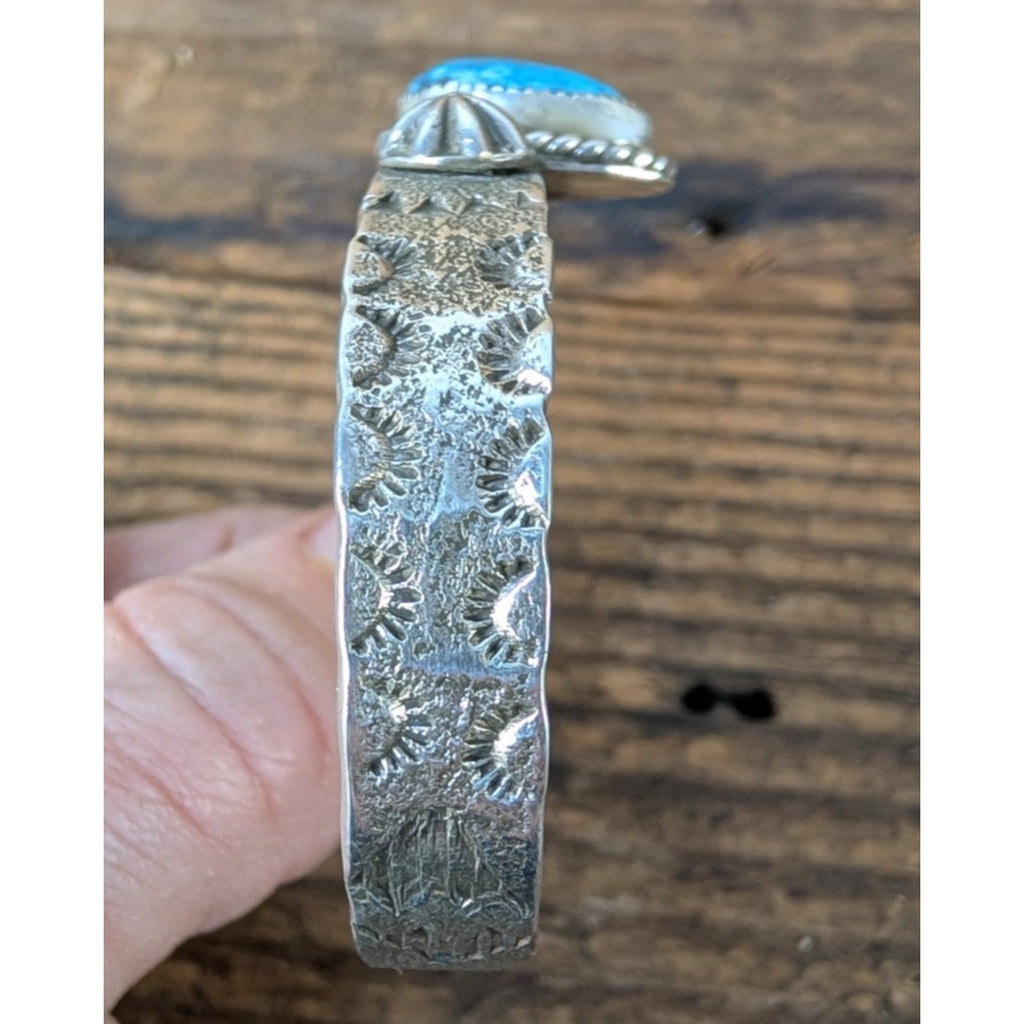 Ruben Castillo Turquoise Sterling Silver 925 Native Cuff Tufa Cast & Stamped