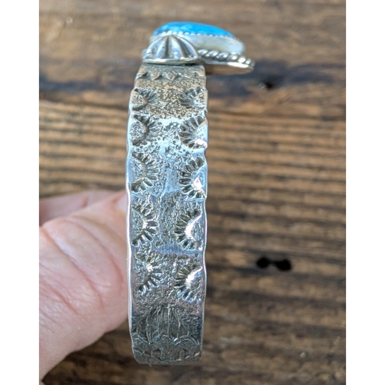 Ruben Castillo Turquoise Sterling Silver 925 Native Cuff Tufa Cast & Stamped