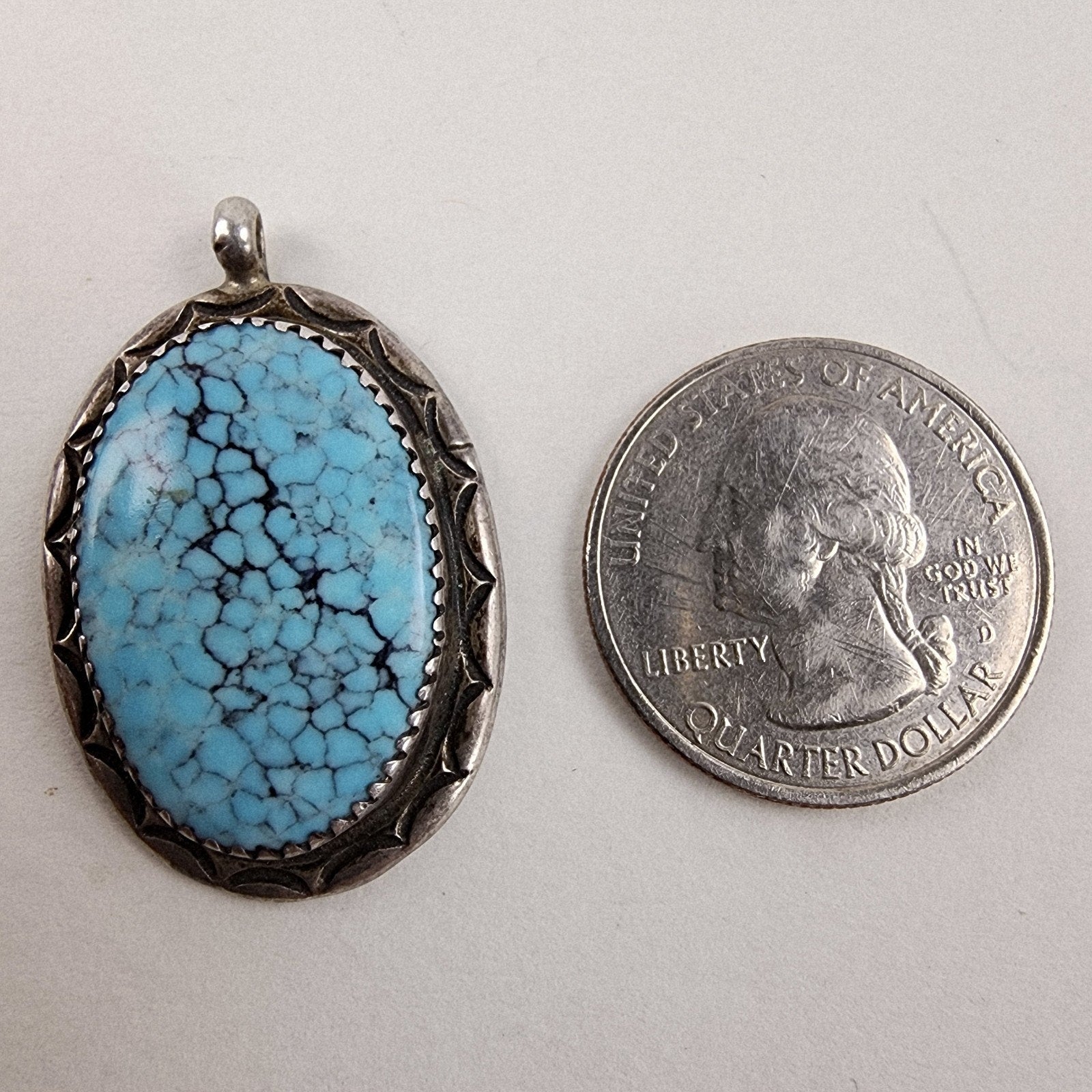 Native Turquoise Stamped Pendant Sterling Silver 925 Vintage