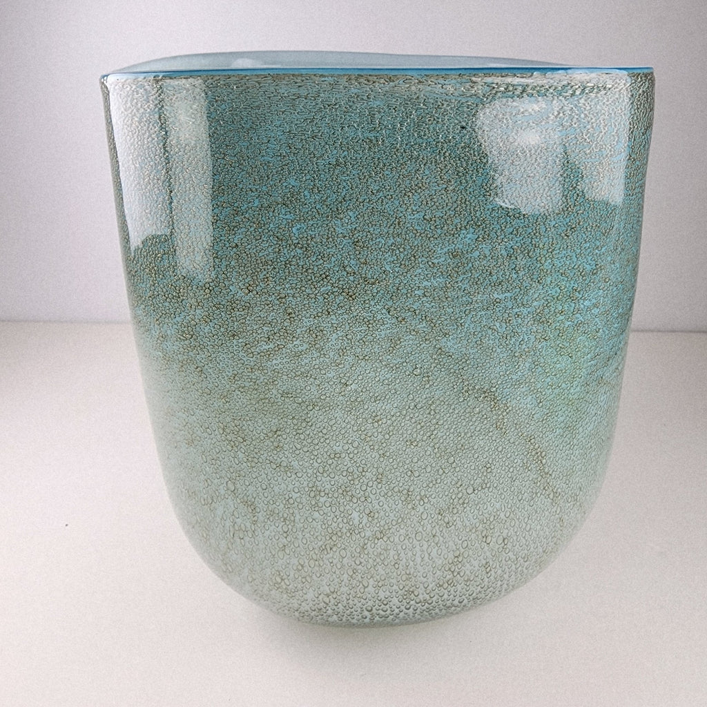 Seafoam Green Bubble Trap Art Glass Vase Hand Blown Square Vessel