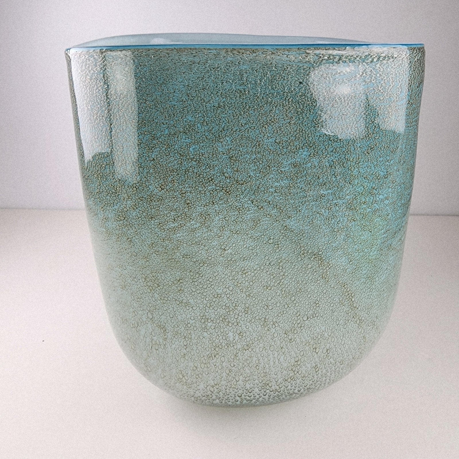 Seafoam Green Bubble Trap Art Glass Vase Hand Blown Square Vessel