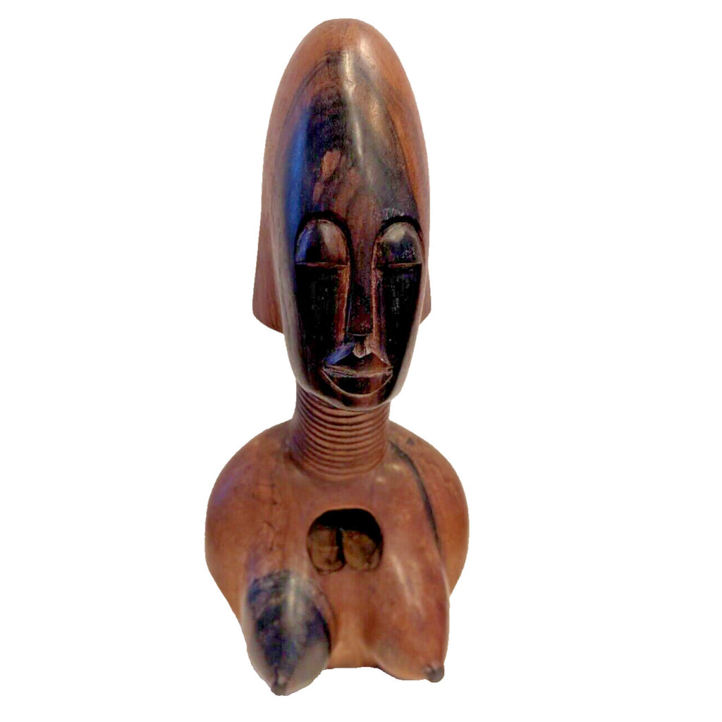 Midcentury African Carved Wood Nude Female Statue - 12" MCM Excellent Condition