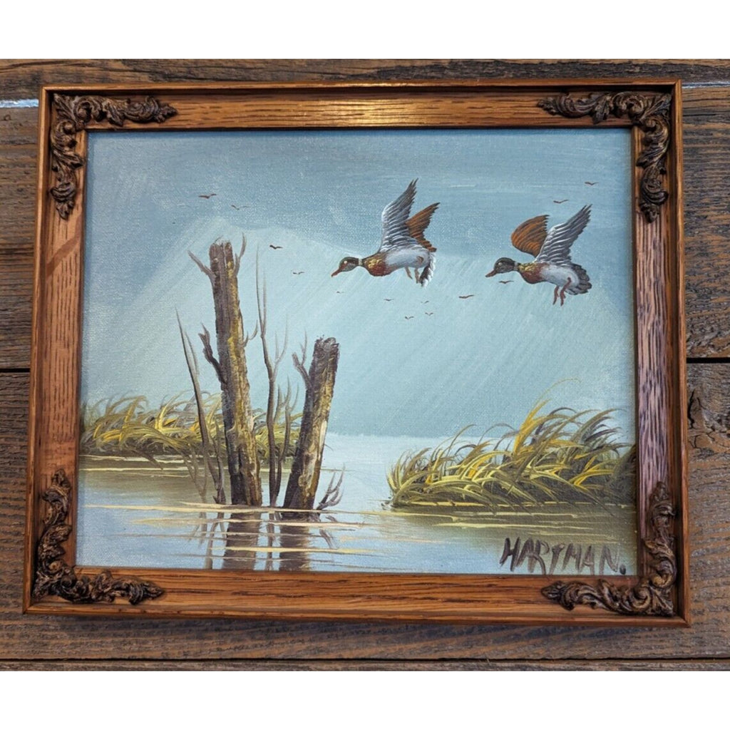 Duck Painting signed Hartman Mid Century Framed Acrylic on Panel 9" x 11"