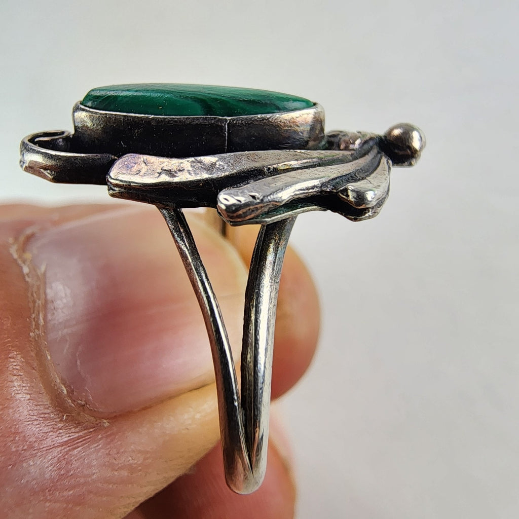 Malachite Cabochon Native Ring Size 7 Sterling Silver 925 Vintage