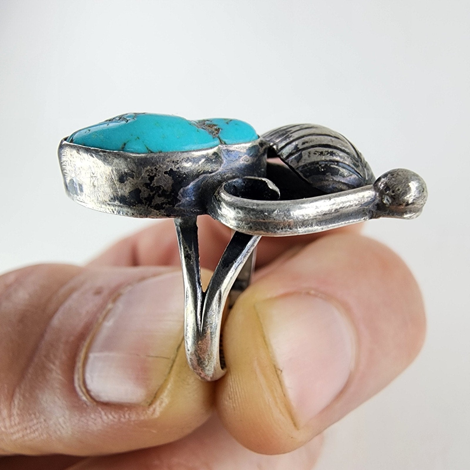 ME Chavez Turquoise Sterling Silver Ring Size 8 Navajo Native Old Pawn