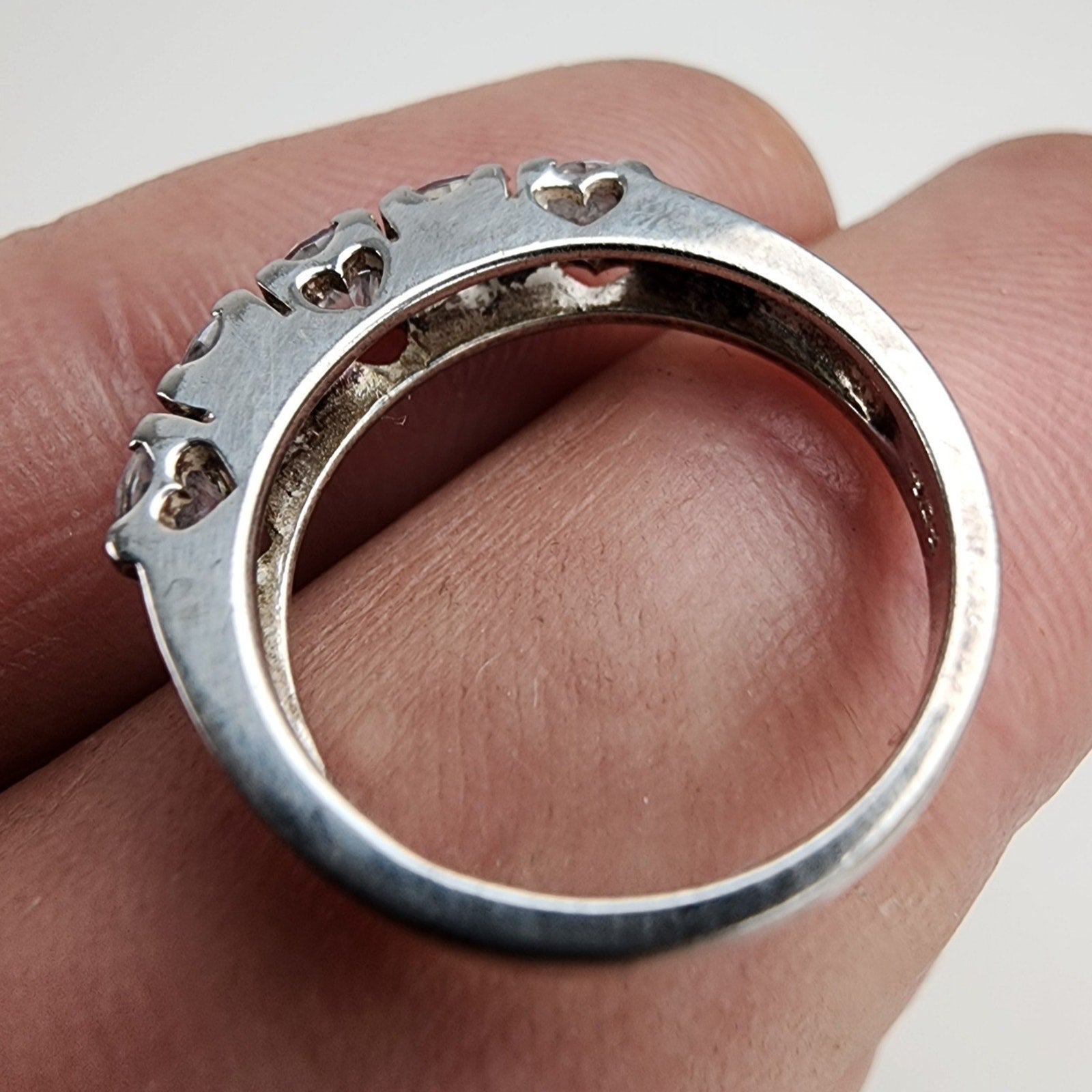 Sterling Silver 925 Four Stone Heart Ring Size 6 Vintage