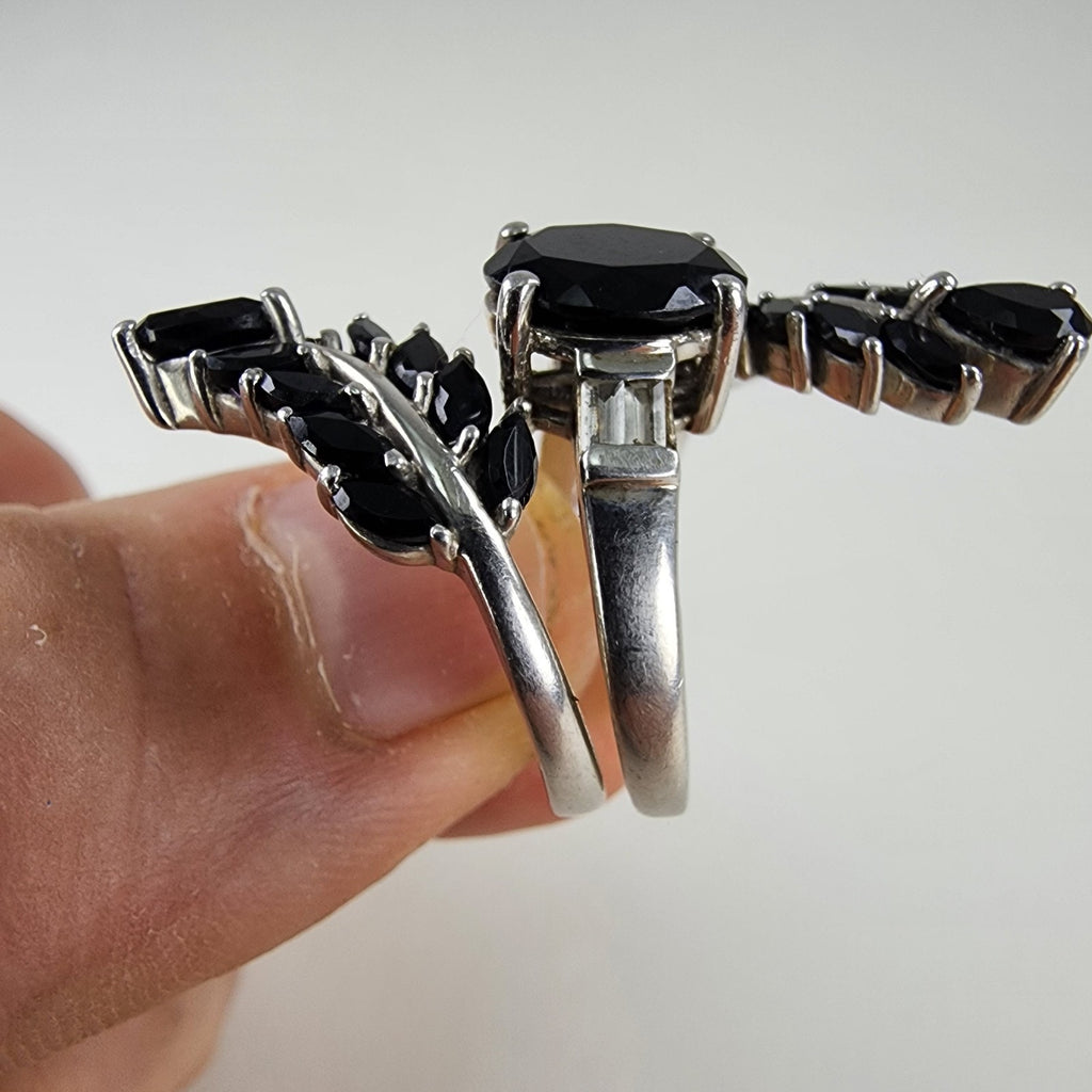 Sapphire Cluster Bypass Ring Size 7 1/2 Sterling Silver 925 Vintage