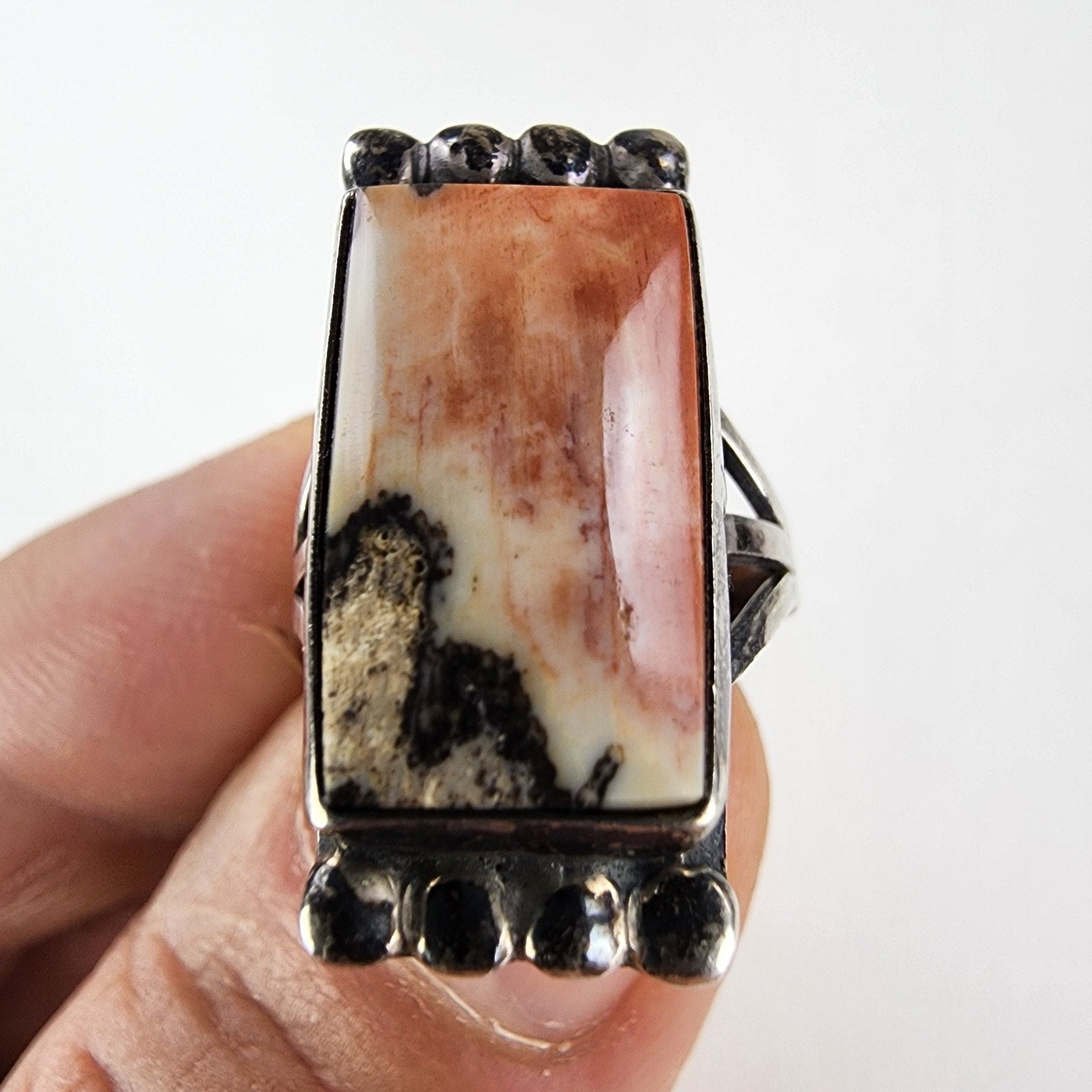 Petrified Wood Native Ring Size 7 1/2 Sterling Silver 925 Vintage Navajo