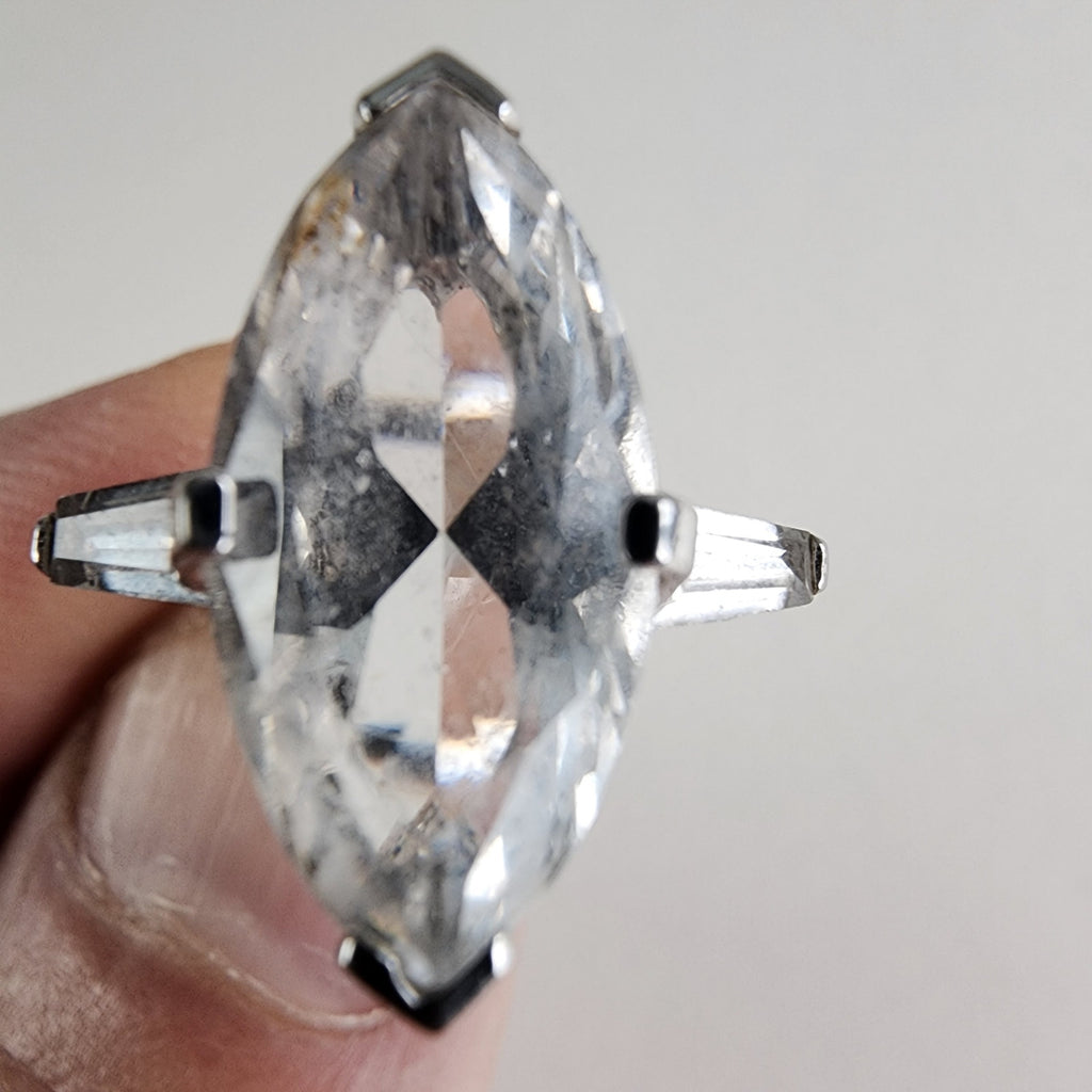 Vintage Marquis Cut CZ Cocktail Ring Size 7 in Sterling Silver 925