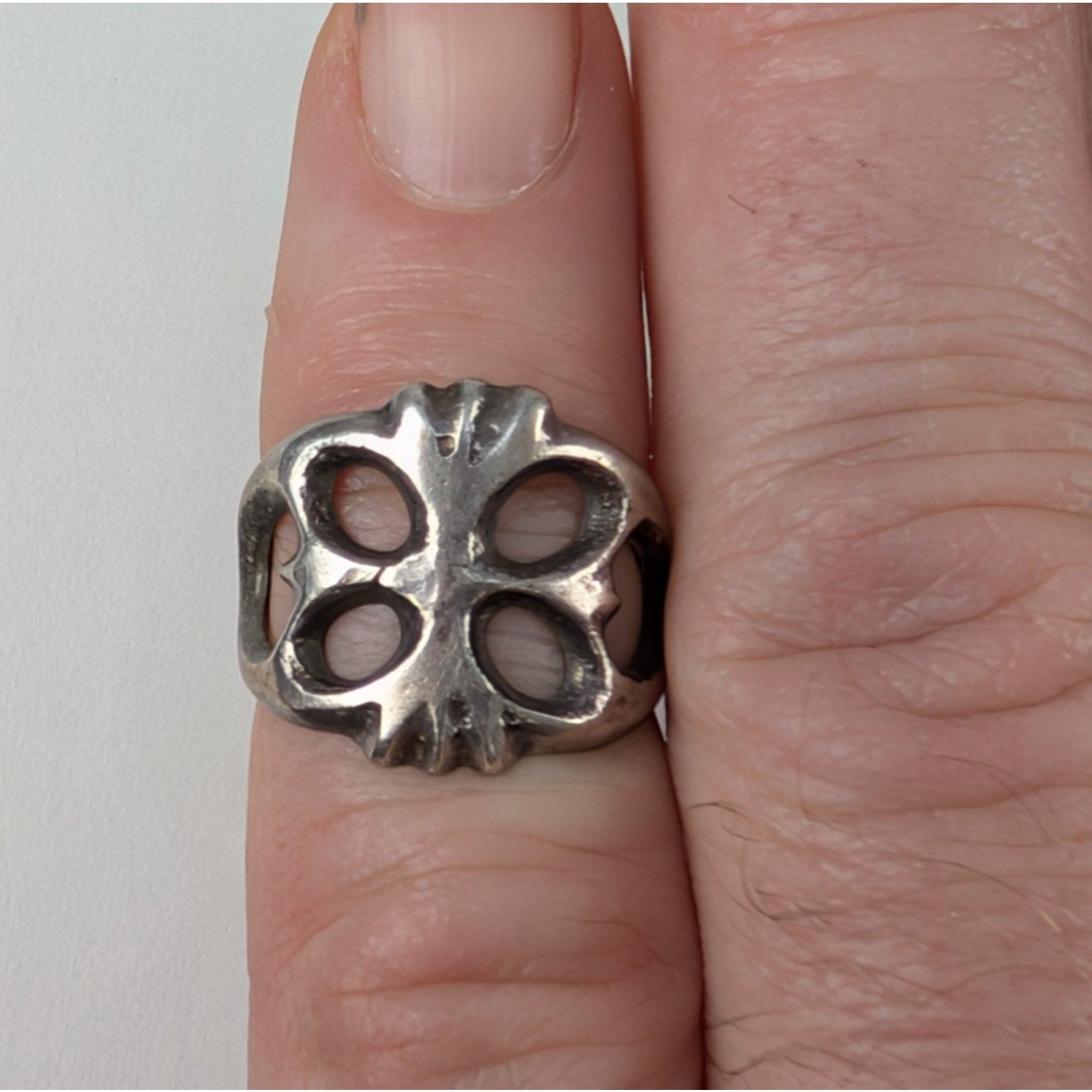 Old Pawn Native Navajo Sterling Silver 925 Sand Cast Ring Size 4 1/2