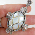 Sarda Mother of Pearl Elephant Designer Pendant Sterling Silver 925 Vintage Bali