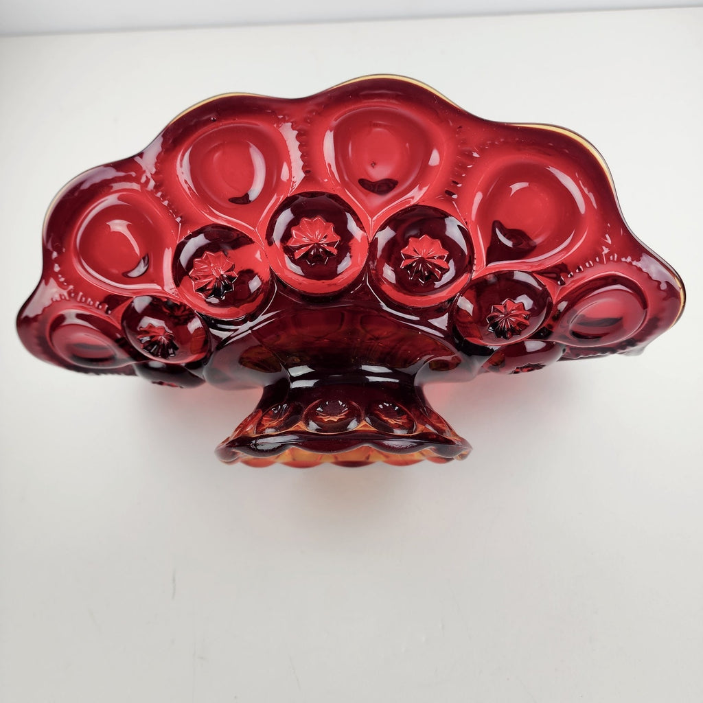 Ruby Amberina Moon and Stars Banana Boat Fruit Bowl by L.E. Smith Vintage