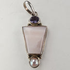 Pink Rhodonite Pearl & Amethyst Pendant Sterling Silver 925 Vintage
