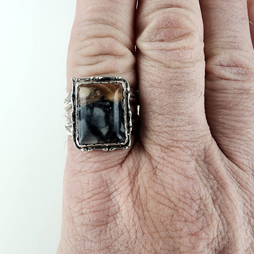 Old Pawn Moss Agate Ring Size 13 1/2 Sterling Silver 925 Native