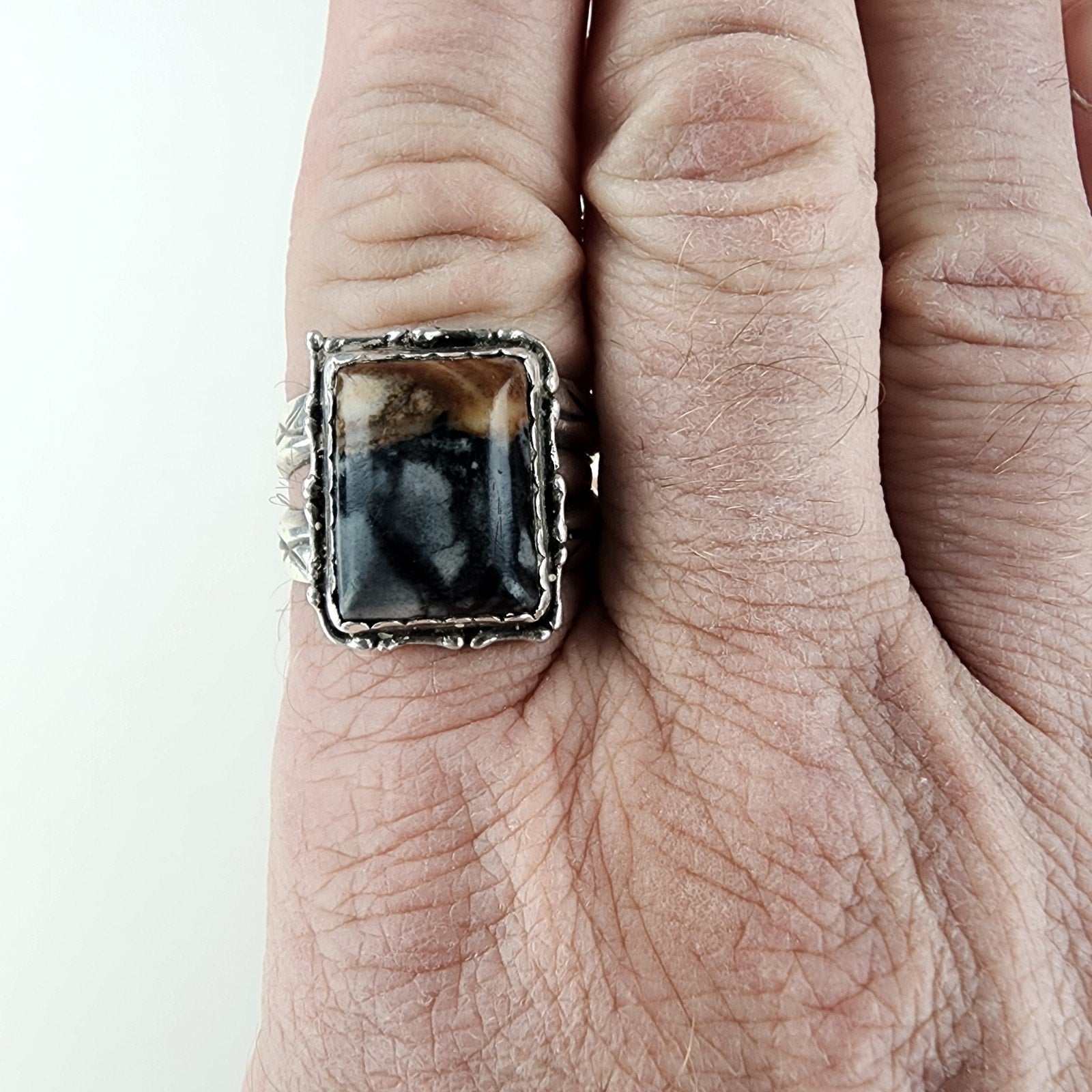 Old Pawn Moss Agate Ring Size 13 1/2 Sterling Silver 925 Native
