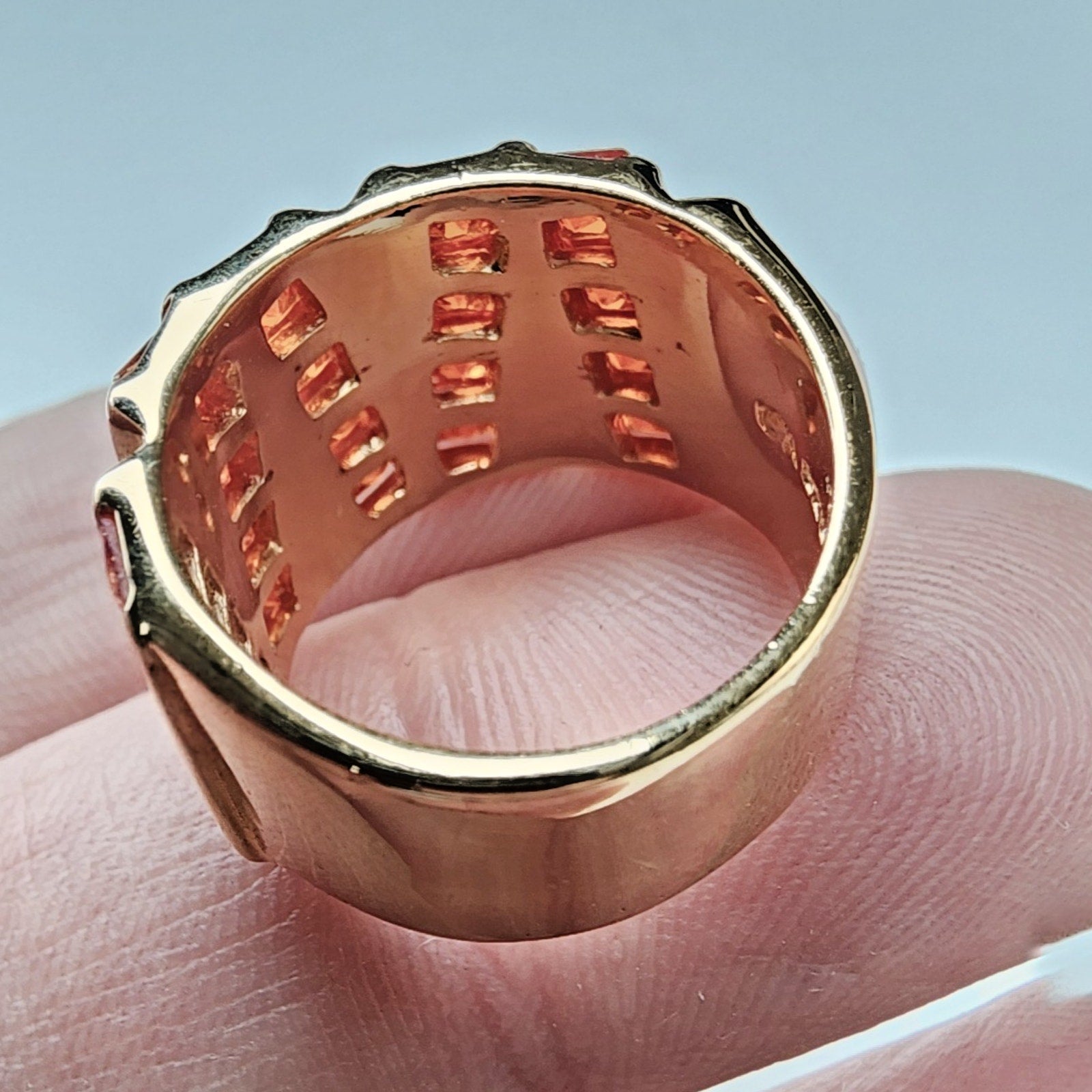 Channel Set Orange Stone Ring Size 7 Sterling Silver 925