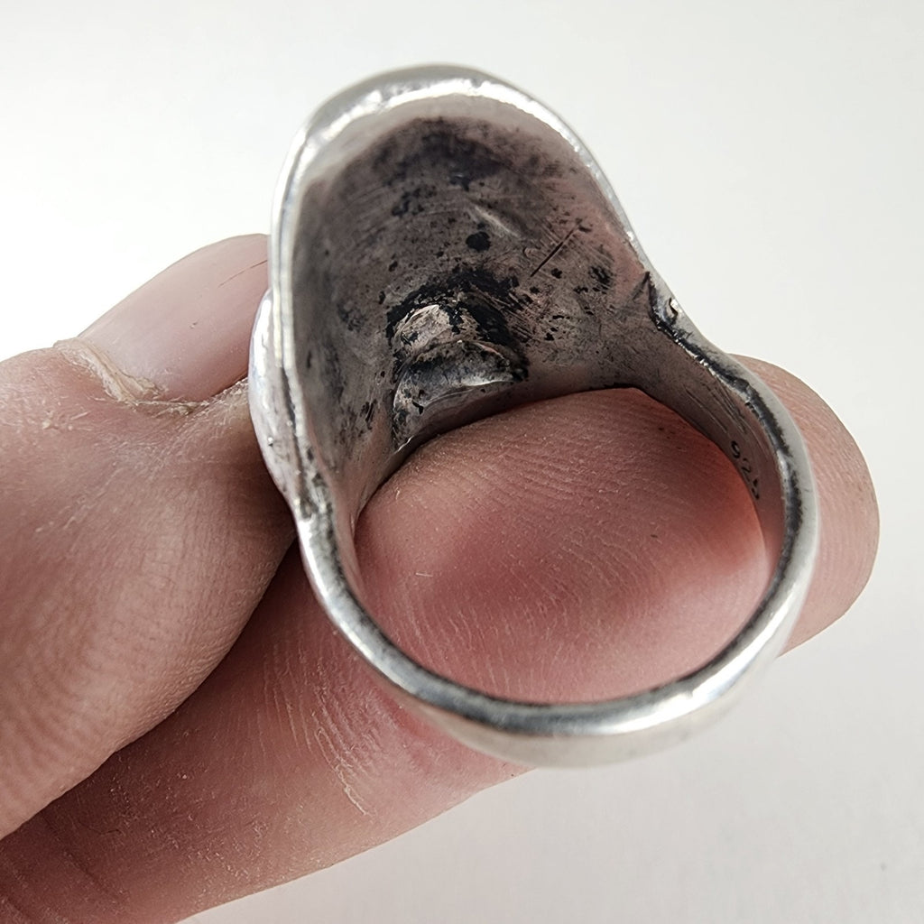 Skull Biker Ring Size 9 1/4 Sterling Silver 925 Vintage Police Helmet