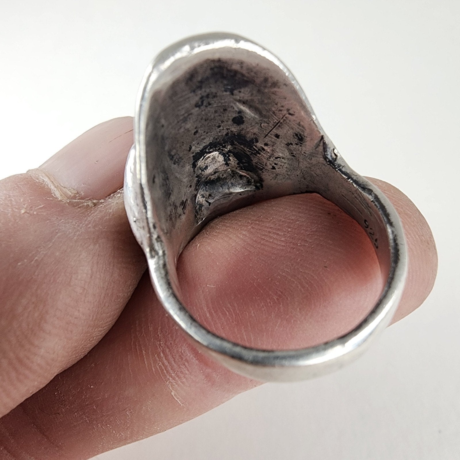 Skull Biker Ring Size 9 1/4 Sterling Silver 925 Vintage Police Helmet