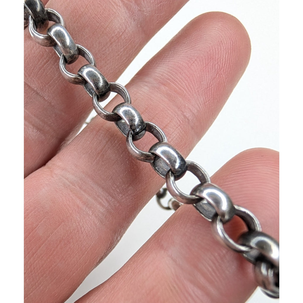Rolo Link Sterling Silver 925 Bracelet 7 1/2" Length Vintage Toggle Clasp