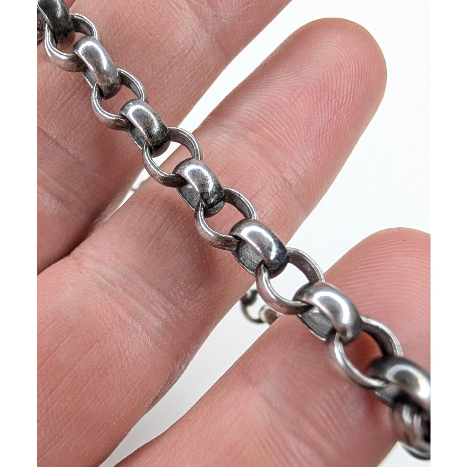 Rolo Link Sterling Silver 925 Bracelet 7 1/2" Length Vintage Toggle Clasp