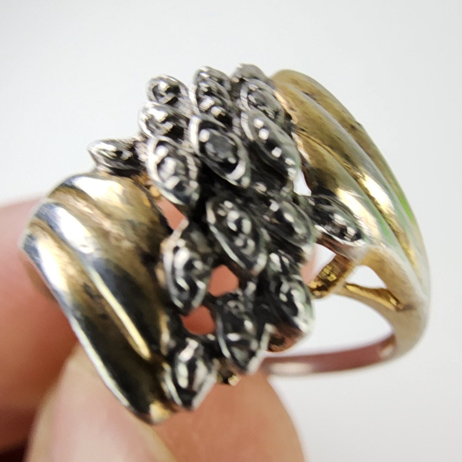 Gold Over Sterling Silver 925 Diamond Accent Cluster Bypass Ring Size 8 1/2