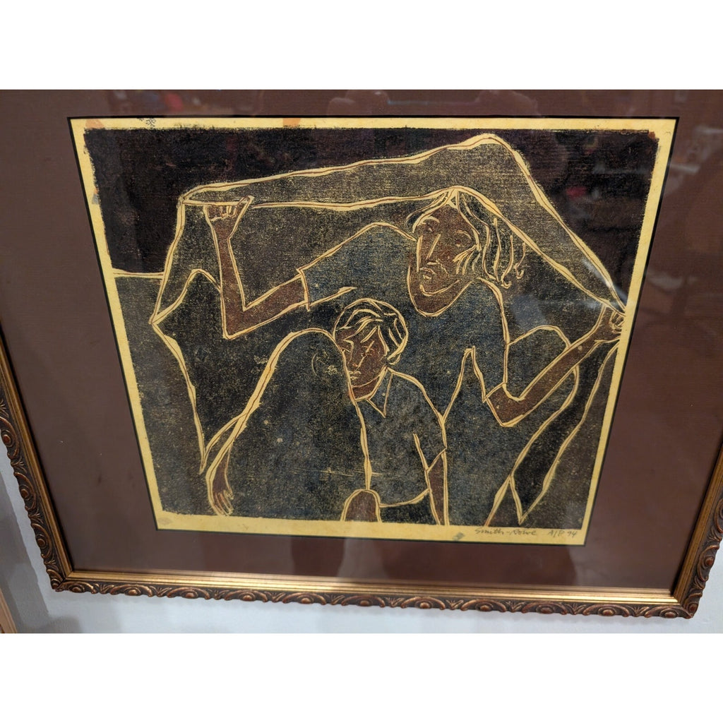 Refugee Woodblock Print Mother & Child by Stacie Smith-Rowe Framed Artist Proof