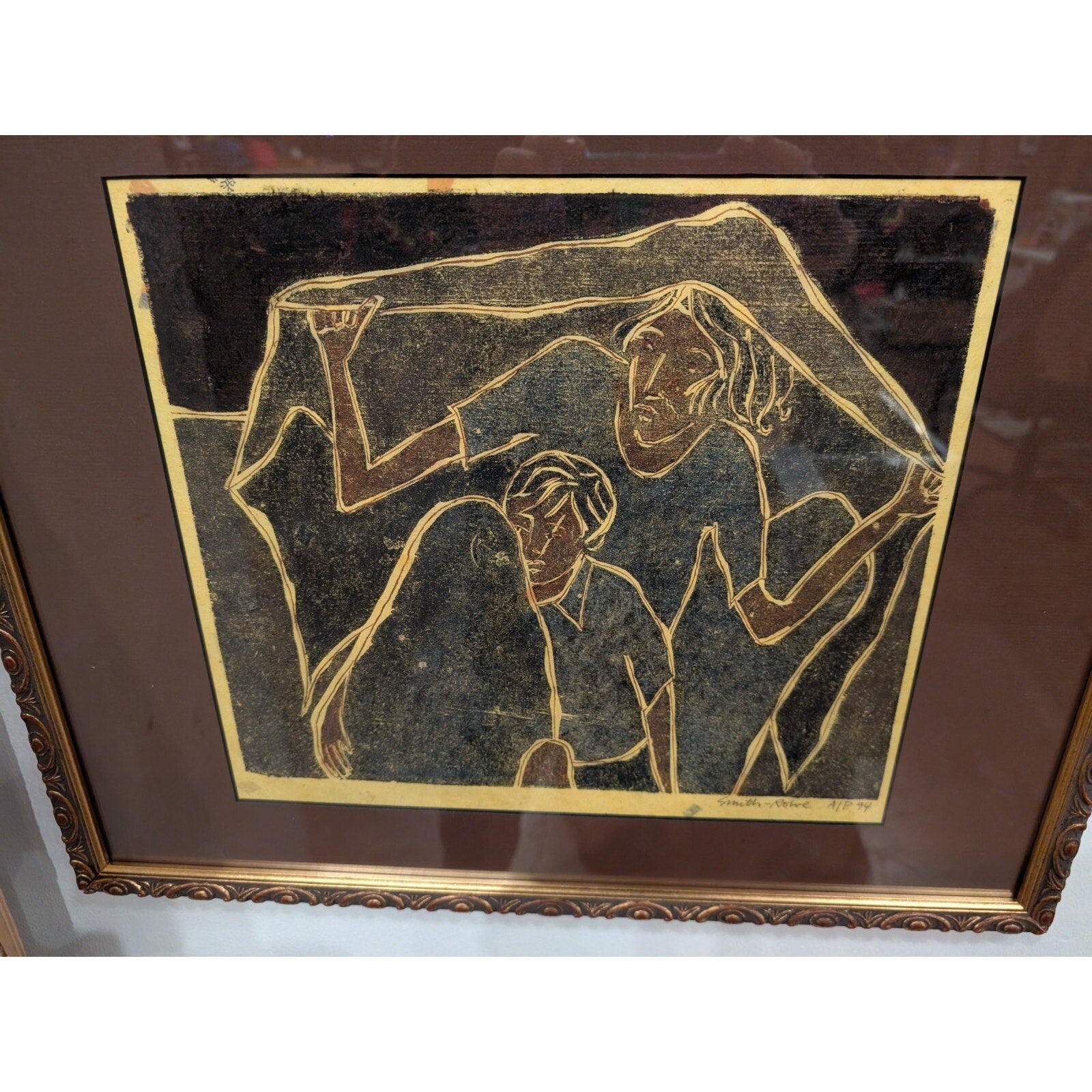 Refugee Woodblock Print Mother & Child by Stacie Smith-Rowe Framed Artist Proof