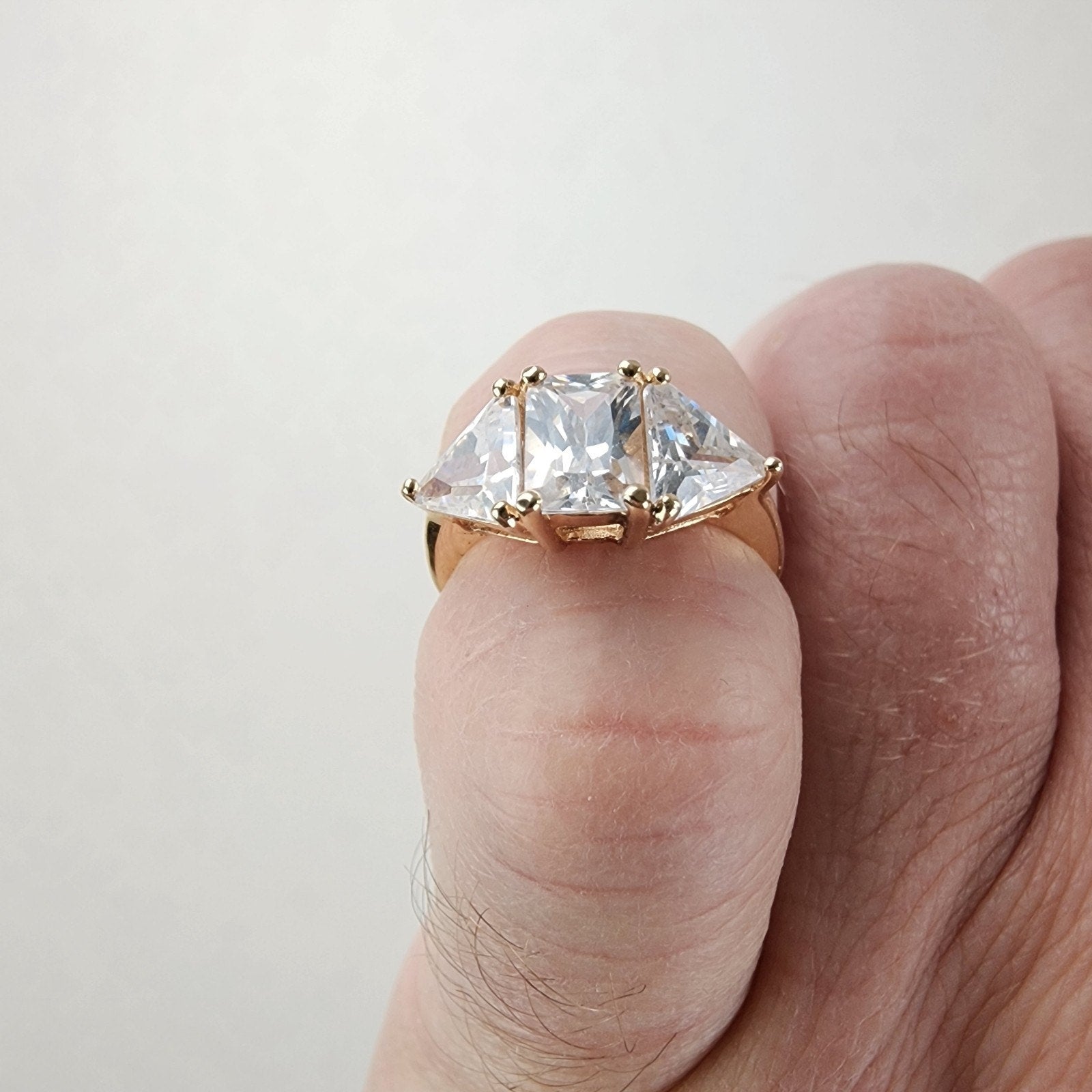 Gold Plated Triple CZ Stone Ring Size 6 Sterling Silver 925 Vintage