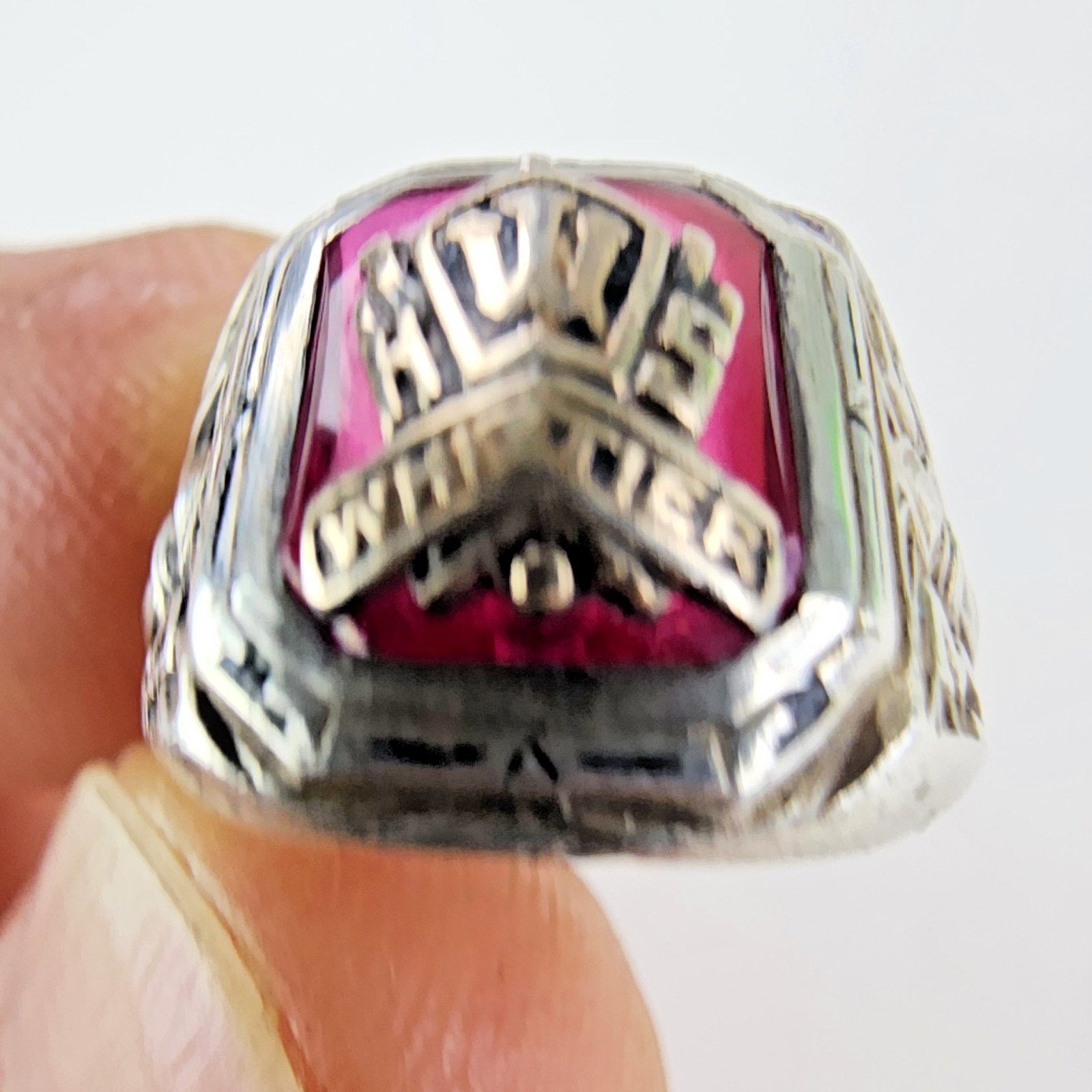 1935 Ruby Class Ring Size 5 1/2 Sterling Silver 925 Vintage Hand Monogrammed MAC