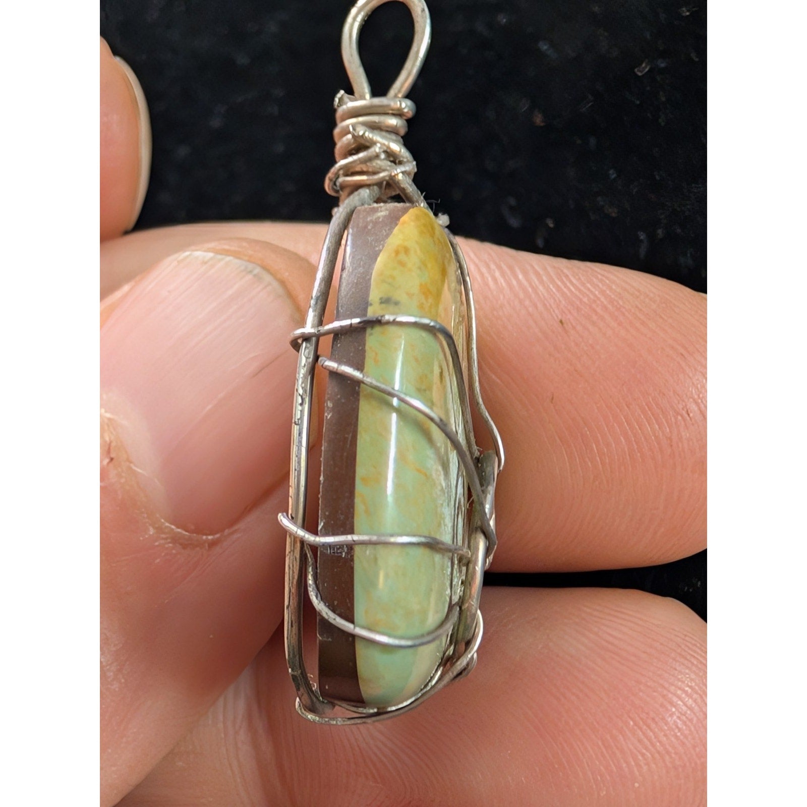 GREEN TURQUOISE Wire Wrap Sterling Silver 925 Pendant