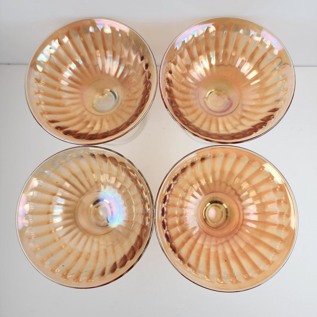 4" Marigold Carnival Glass Stemmed Ice Cream Sherbet Dessert Dish Set of 4