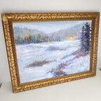 Impressionist Winter Landscape Scene Acrylic on Panel in Gilded Frame Unsigned